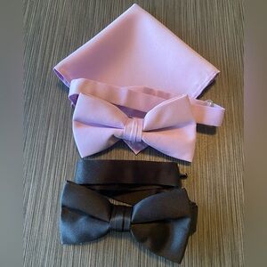 Lavender Bow Tie and Pocket Square Set with Bonus Black Bow Tie
